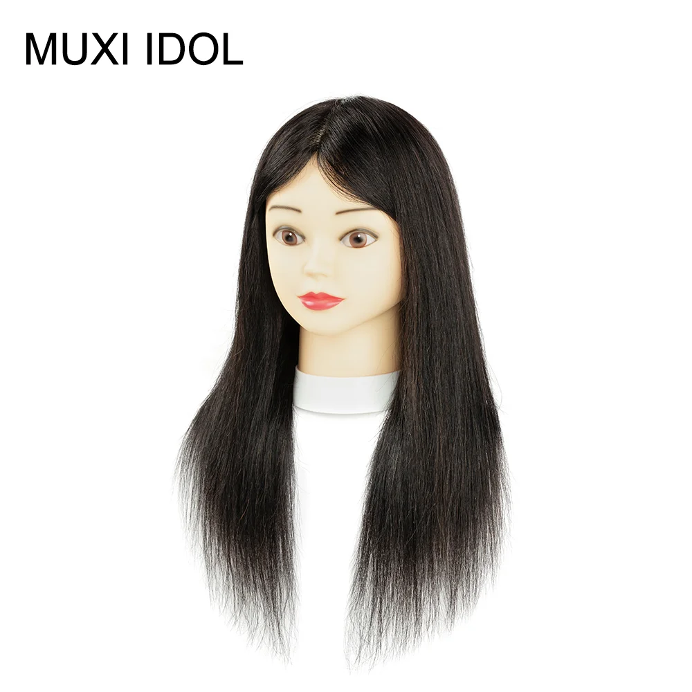 100% Human Hair Mannequin Head With Hair Training Styling Solon Hairdresser Dummy Doll Heads For Practice Hairstyles