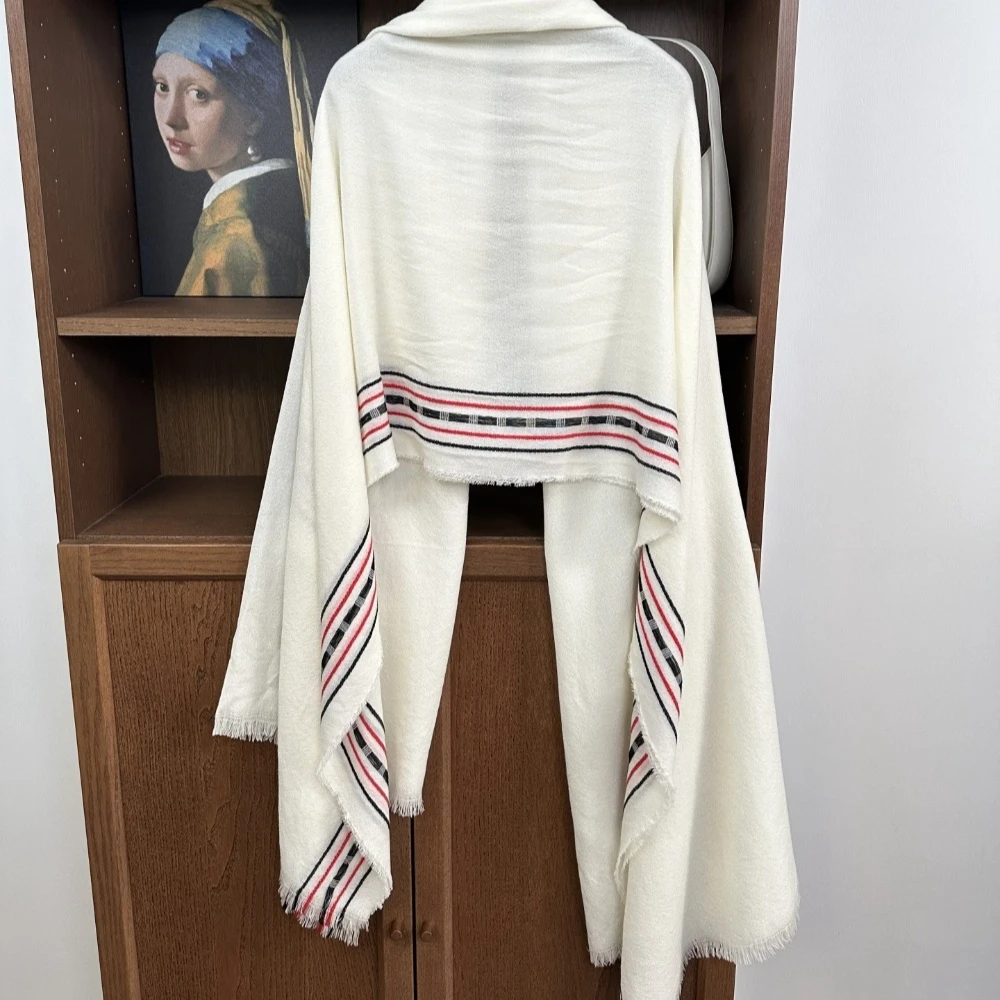 شال وشاح جاكار مخطط من الصوف الخالص بنسبة 100% بتصميم بسيط