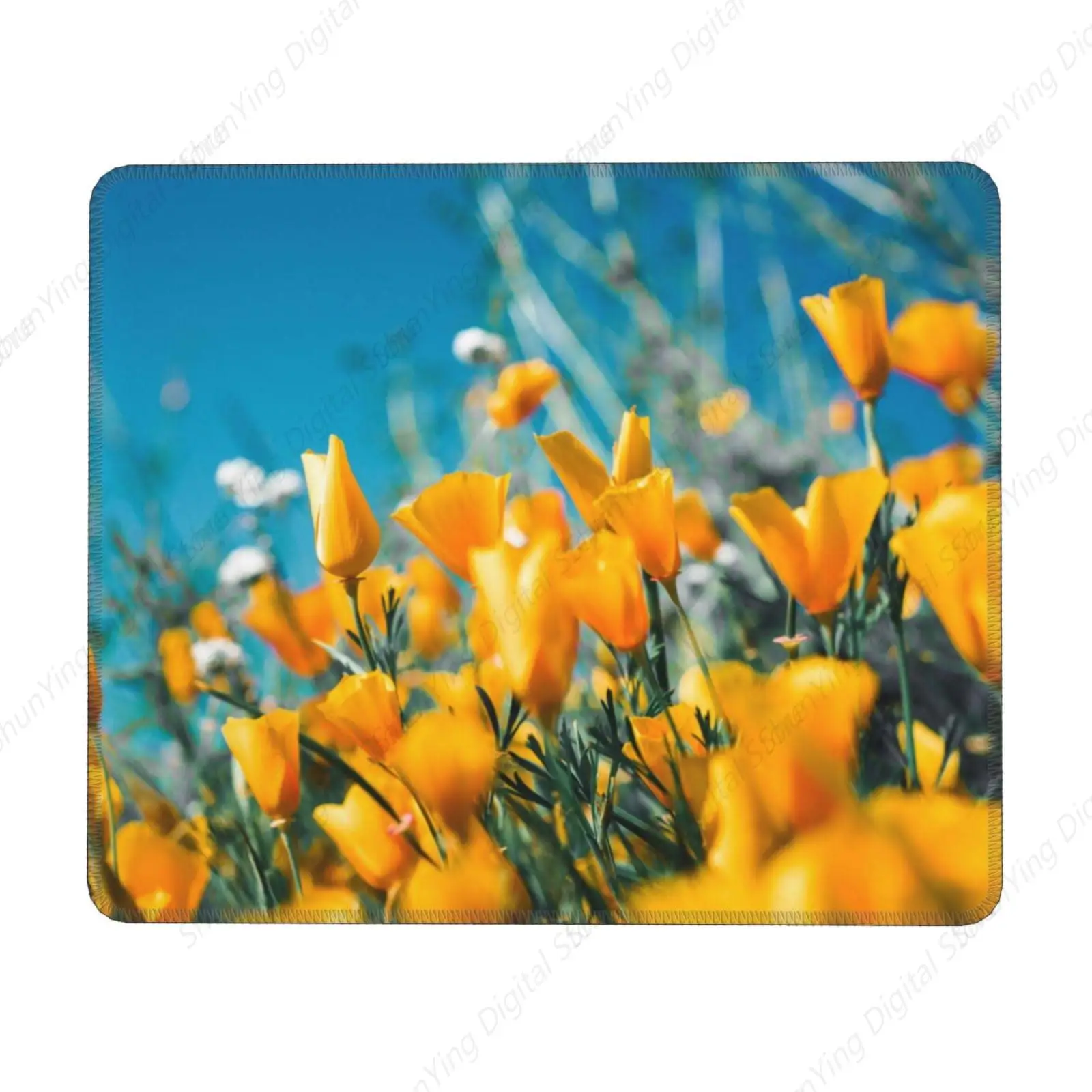 Yellow Flower Mouse Pad Anti Slip Rubber Gaming Mouse Pad With Stitched Edges Computer Laptop Office Mouse Pad 18*22cm