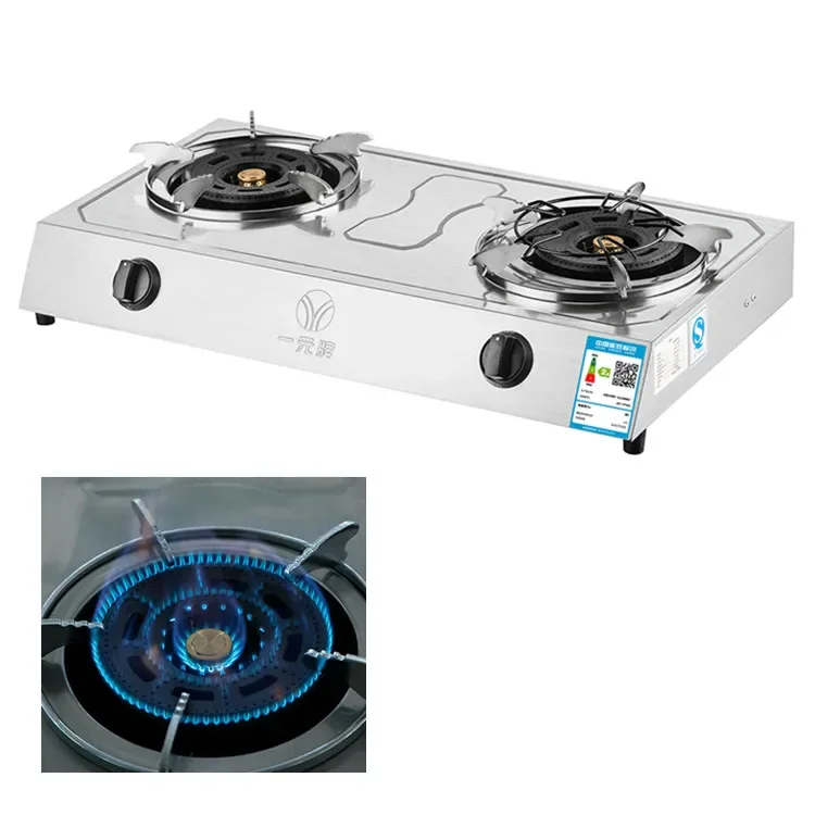 High quality double burner domestic 2 plate gas stove with thickened stainless steel panel