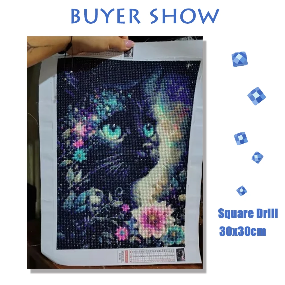 MomoArt Diamond Painting Black Cat Mosaic Animal New Arrival DIY Flower Picture Rhinestones Embroidery Handicraft
