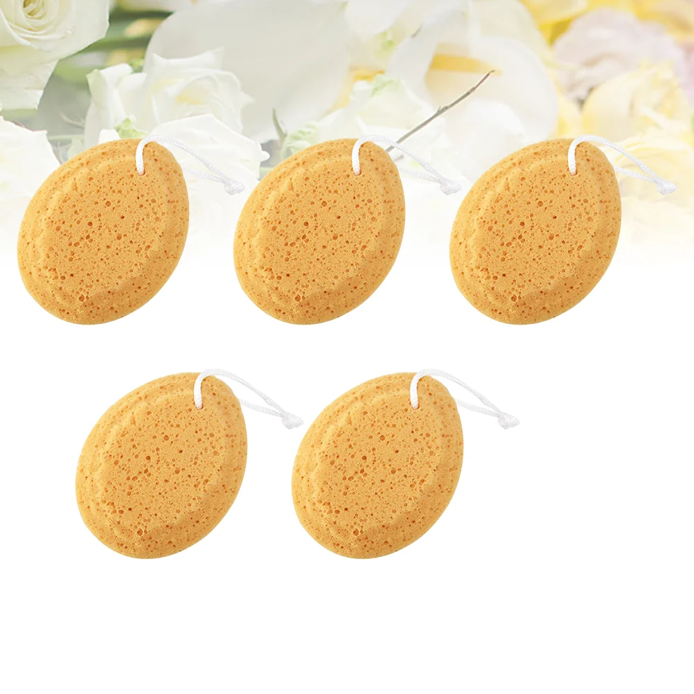 5 Pcs Bath Sponge Artificial Seaweed Cotton Honeycomb Sponge Biodegradable Kids Adults Shower Supplies with Hanging Rope (Brown)