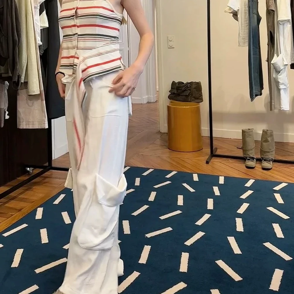 Estate nuovo marrone casual Dstring cerniera grande ket pantaloni da lavoro donna vita alta gamba larga strada Sle regolare sottile