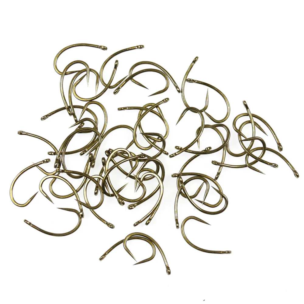 Bimoo 50PCS 100PCS  Bronze Barbed Curved Nymph Fly Tying Hook for Caddis Larvae Pupae Scuds Emerger Mayfly Trout Fishing lures
