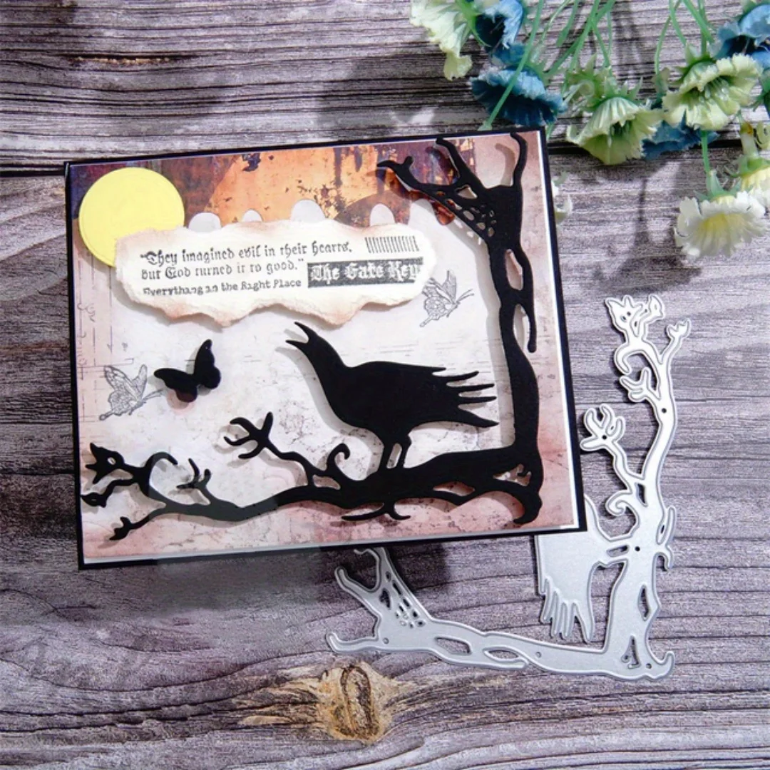 Neue Halloween-Serie Crow Dead Tree Stanzform, geeignet für Hintergrunddekoration, Grußkartenherstellung, Scrapbook-DIY-Handwerk