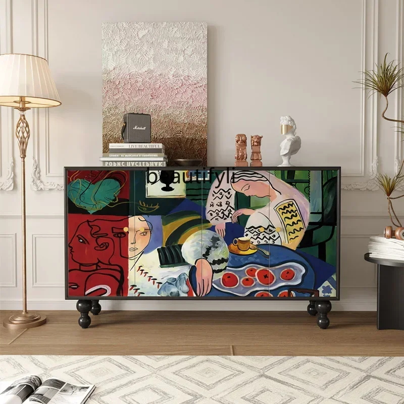 

French art dining side cabinet retro light luxury, hotel homestay solid wood locker can store storage cabinet07