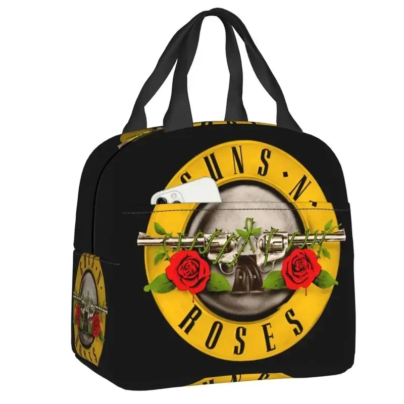 Guns N Roses Logo Insulated Lunch Bag for Outdoor Picnic Heavy Metal Portable Thermal Cooler Lunch Box Women Children