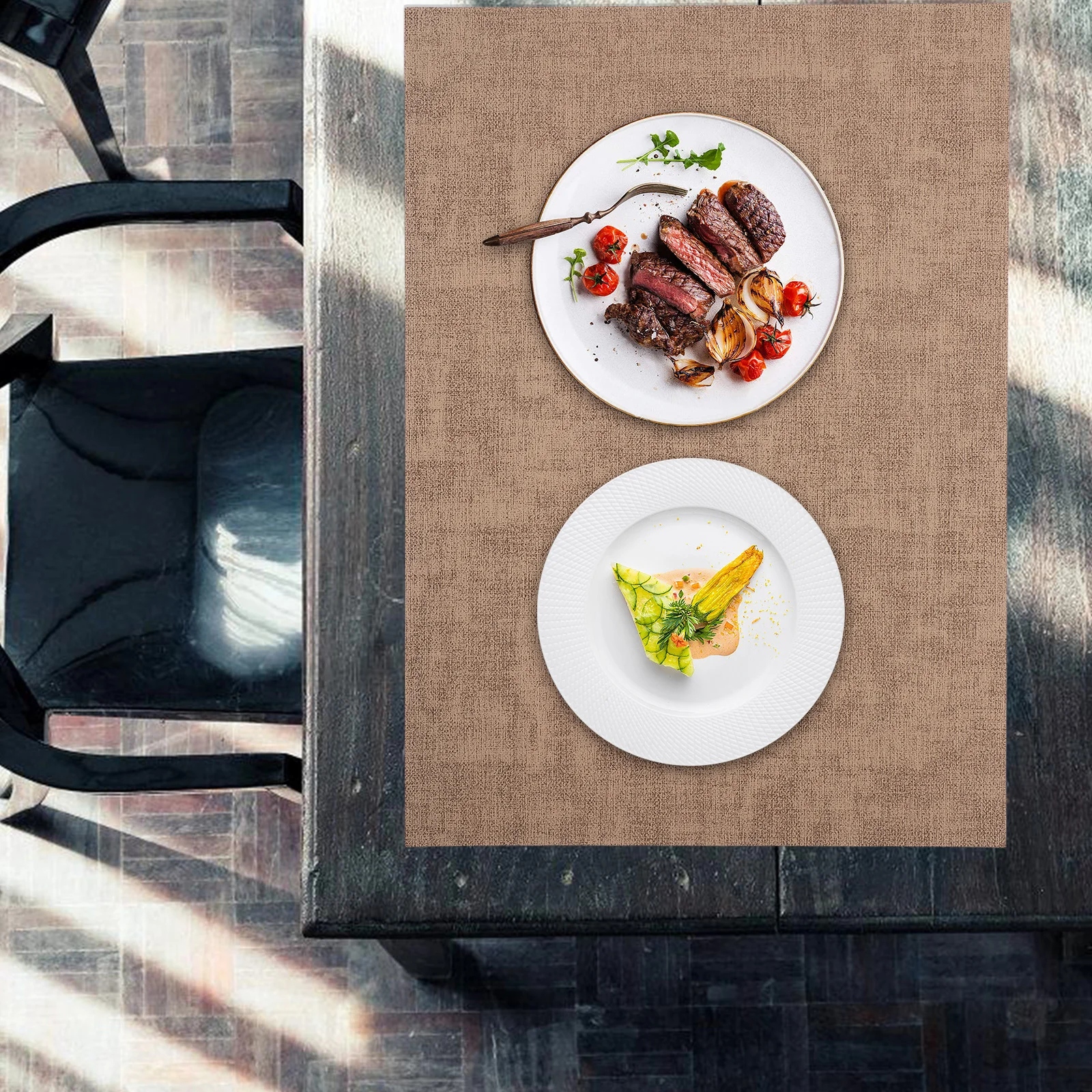 

2Pcs Faux Double-Sided Heat Resistant Placemats Waterproof Dining Table Mats Home Hotel Restaurant Wipeable Placemats