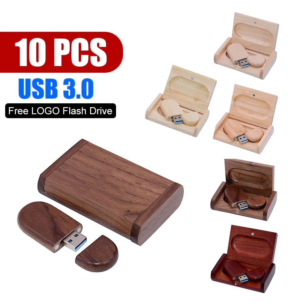 

10PCS LOT Wooden Box USB 3.0 Flash Drives 128GB Free Custom Logo Pen Drive 64GB High Speed Memory Stick 32GB 16GB 8GB 4GB