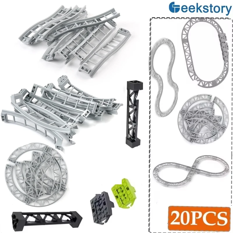 

20 шт., американские горки, трек в сборе, строительный блок, технологические детали, нижняя направляющая/штанга/клина/прямая рейка с 2*2 пластинчатыми кирпичами, игрушка