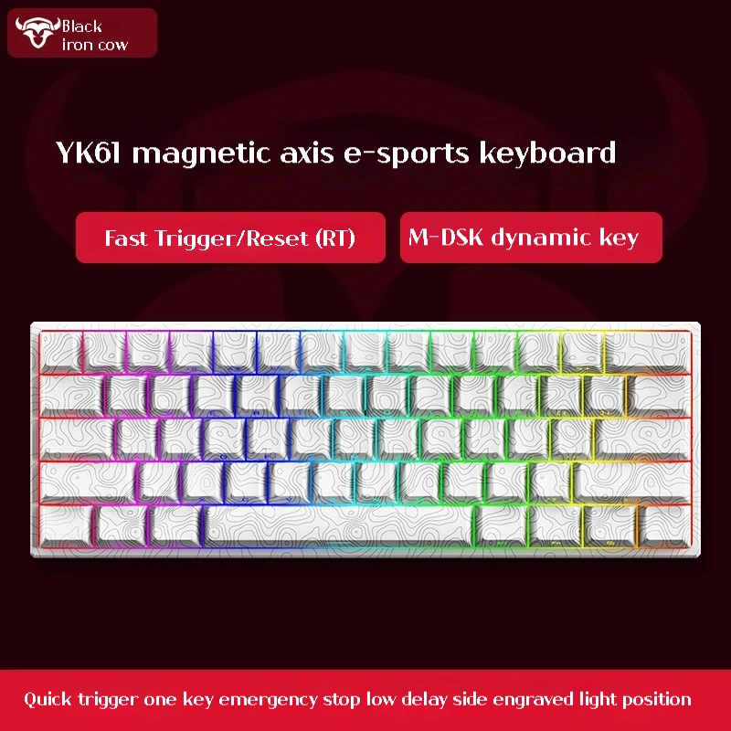 Black Iron Ox YK61 Gaming Keyboard E-sport Gaming Magnetic Switches Customized RGB Hot Swappable 61% DKS MT TGL  South Facing