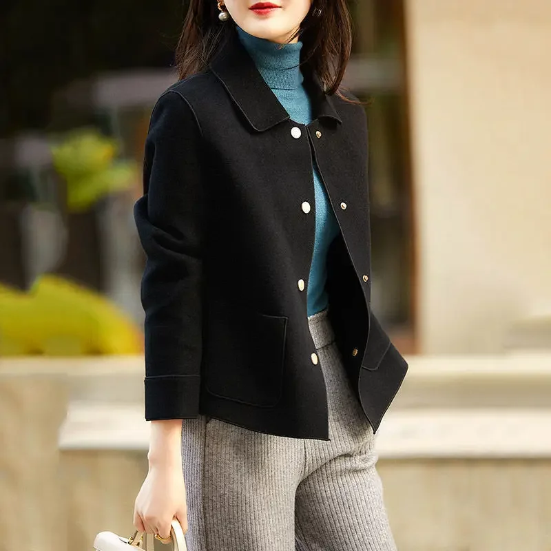 Mixtures Jacket Woman Plain Half Short Trench Wool Blend Coat for Women Korean Style Clothing Long Sleeve Medium High Quality