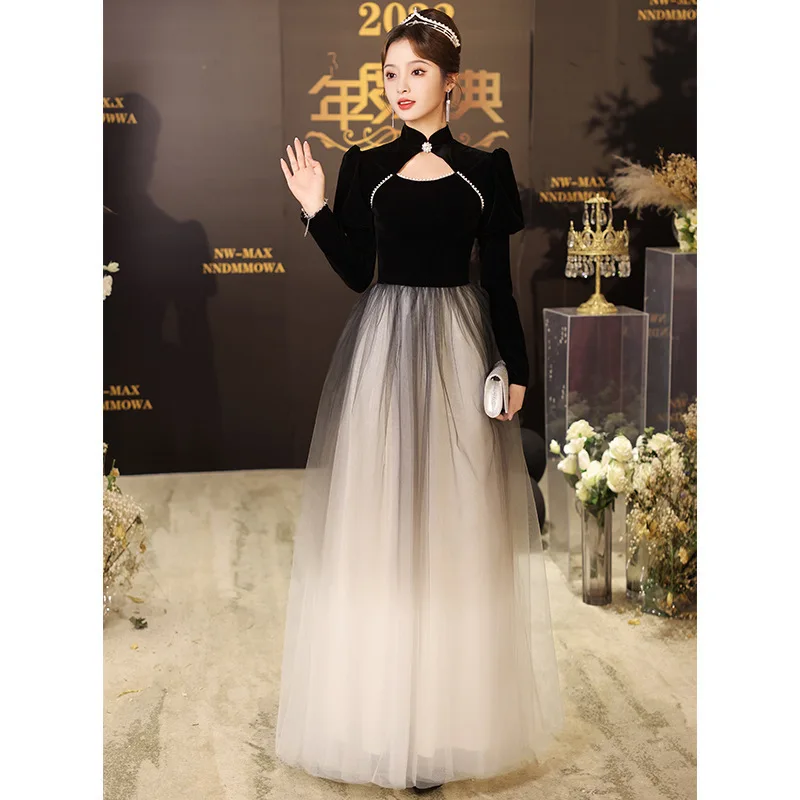 Prom Dress Evening dresses Dinner Party Long Sleeve Black Banquet Elegant gala cocktail graduation ball gown H281