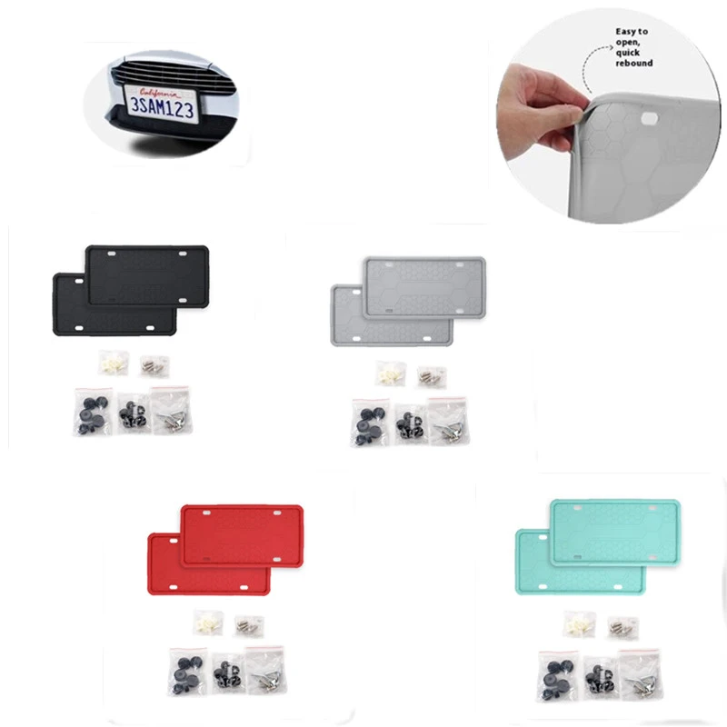 

Комплект из 2 силиконовых черных чехлов на рамку номерного знака для передних и задних автомобильных номерных знаков, держатели кронштейнов, устойчивые к ржавчине погремушки, бесплатные аксессуары