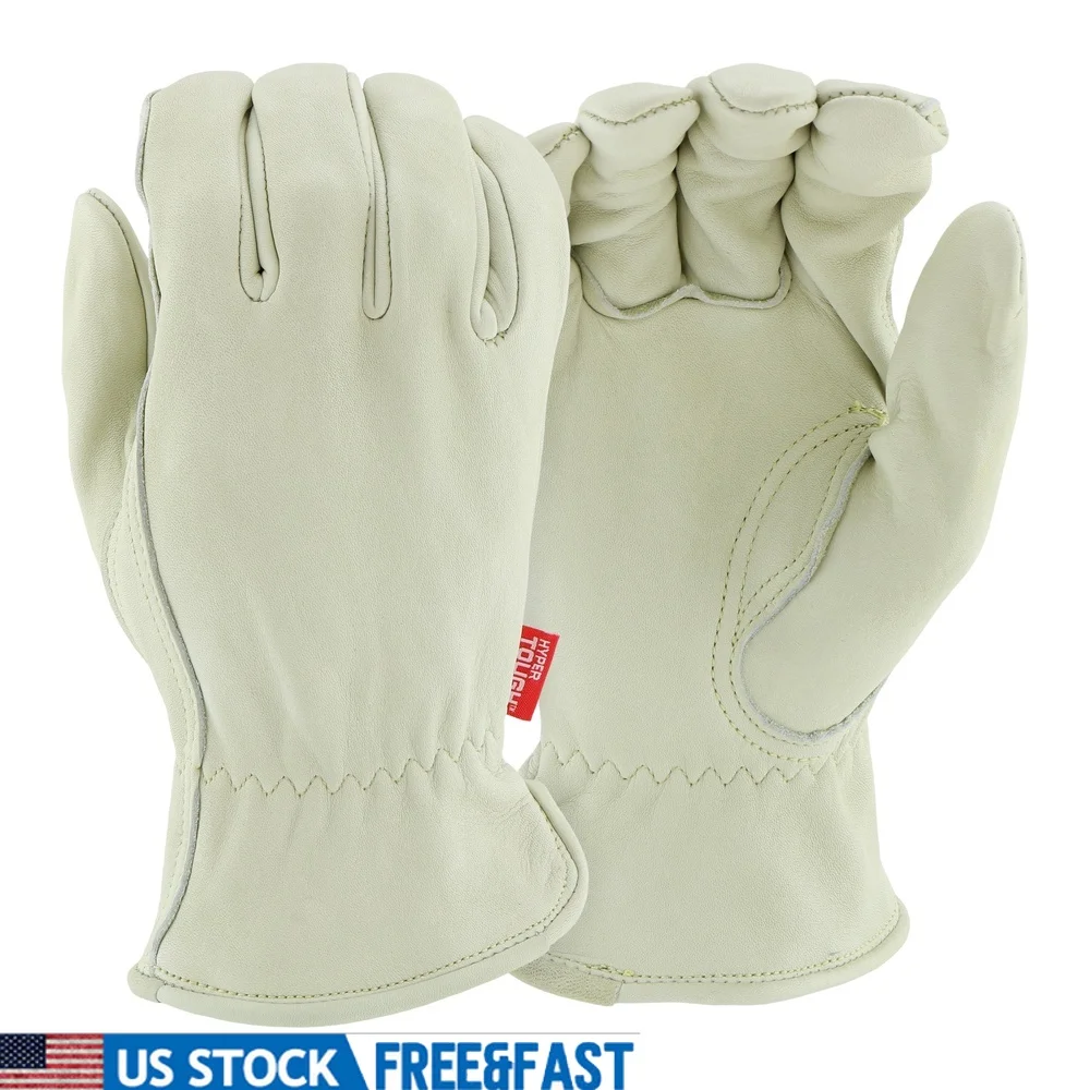 

Premium Cowhide Leather Work Gloves Water Resistant Durable Construction Farming DIY Projects with Shirred Wrist Flexibility