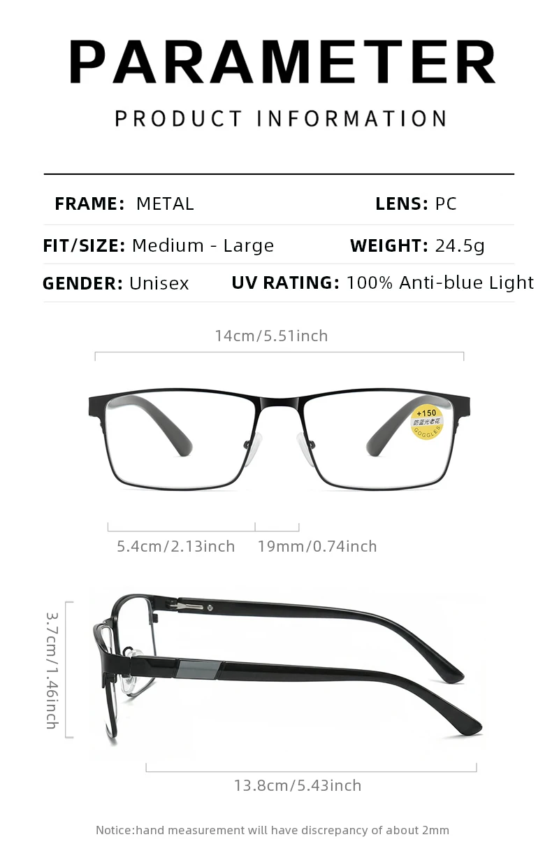 Vintage Metall Quadratische Lesebrille Männer Klassische Presbyopie Brille Männliche Business Anti-blau Licht Brillen – Detail 8
