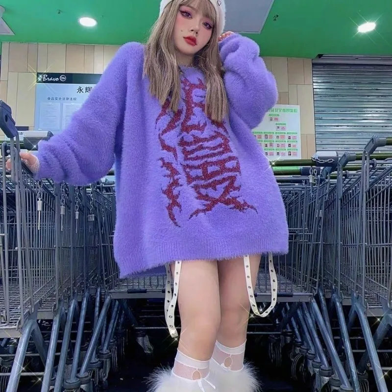 

Осень-зима Y2k Harajuku панк свитер женский субкультура 2000-х годов винтажные вязаные топы для девочек женские свободные модные пуловеры новый