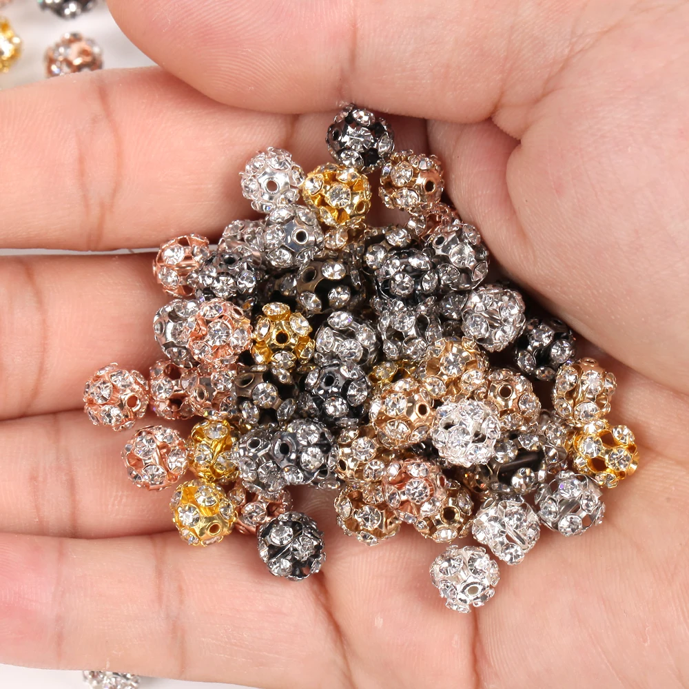 10-50pcs/Lot AB Color Metal Rhinestone Beads Round Loose Beads for Jewelry Making DIY Necklace Bracelet Accessories 6/8/10/12mm