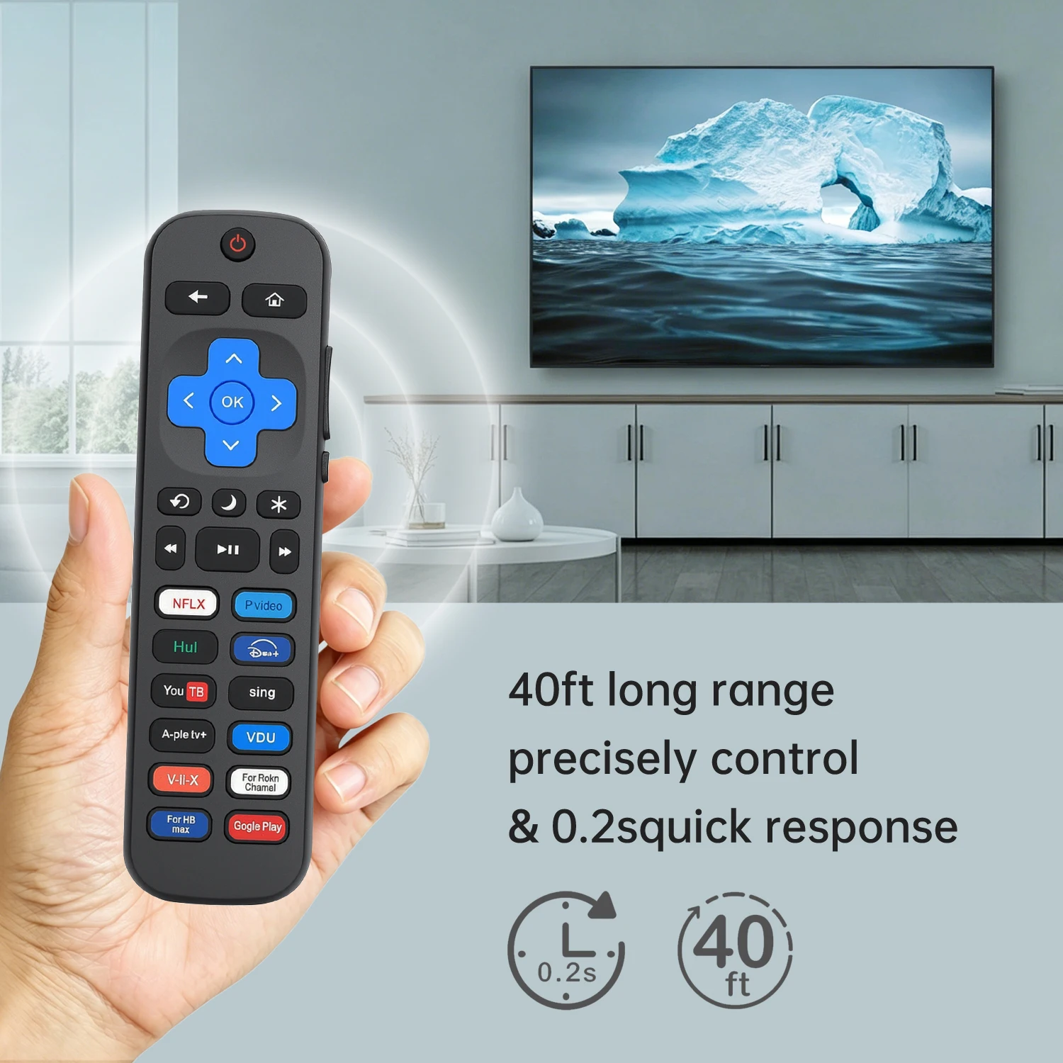 Control Remoto Inteligente Inalámbrico para Roku TV, con Botones de Acceso Directo para Netflix/YouTube/Apple/Disney+/Prime Video/Viu/HBO Max Google Play Sling