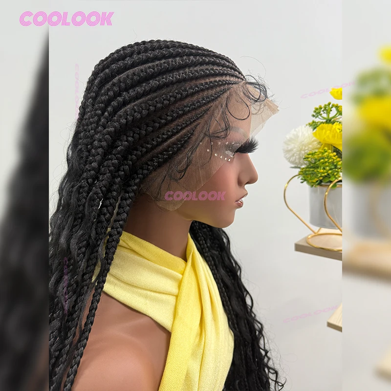 

36-дюймовые плетеные парики в стиле бохо для чернокожих женщин, полная кружевная коробка, плетеный парик, плетеные парики с боковой частью