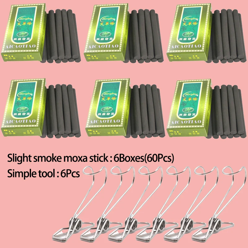 Wholesale 6 Boxes Slight Smoke Moxa Stick with Simple Hand Tool Moxibustion Therapy Warm Acupoint Meridian Massage Health Care