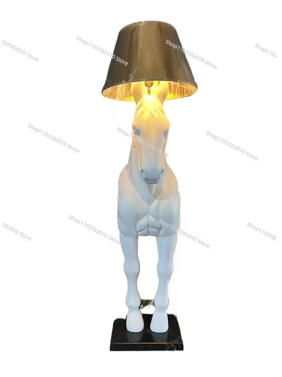 Vintage Puppy Floor Lamp Decorative Resin Horse Pillar Lantern Lobby Loft