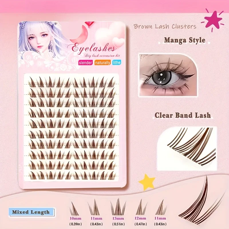 100 مجموعة من الرموش الصناعية البنية عباد الشمس، طبيعية، مريحة، متعددة الوظائف، مجعدة على شكل حرف C، عين كاذبة بنية عباد الشمس