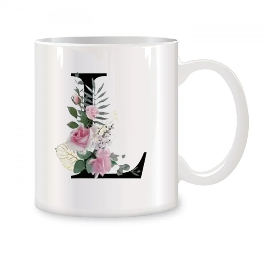 L Floral Botanical Bouquet Alphabet Monogrammed Mugs For Women Mom Birthday Gifts Novelty Coffee Ceramic Tea Cups White 11 oz