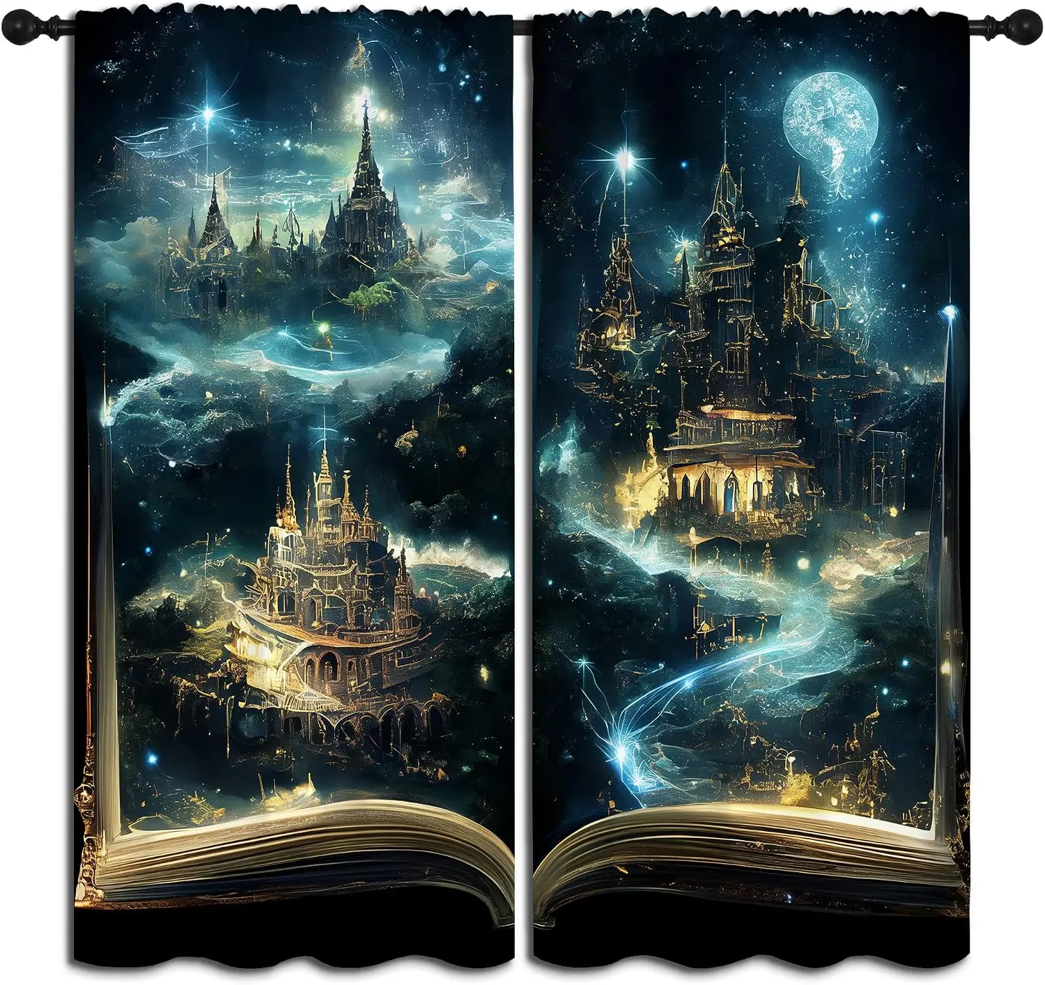 Fantasy Magic Library Scene Curtain Tapestry Gothic Castle Night Sky Mystical Bookroom Decor