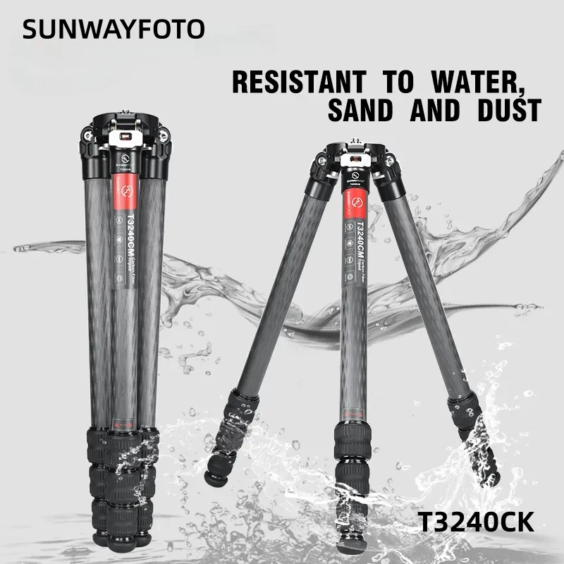 SUNWAYFOTO Travel Tripod Carbon Fiber Compact Light Portable Professional Tripod Dslr Camera Waterproof,55.0lb Load T3240CK