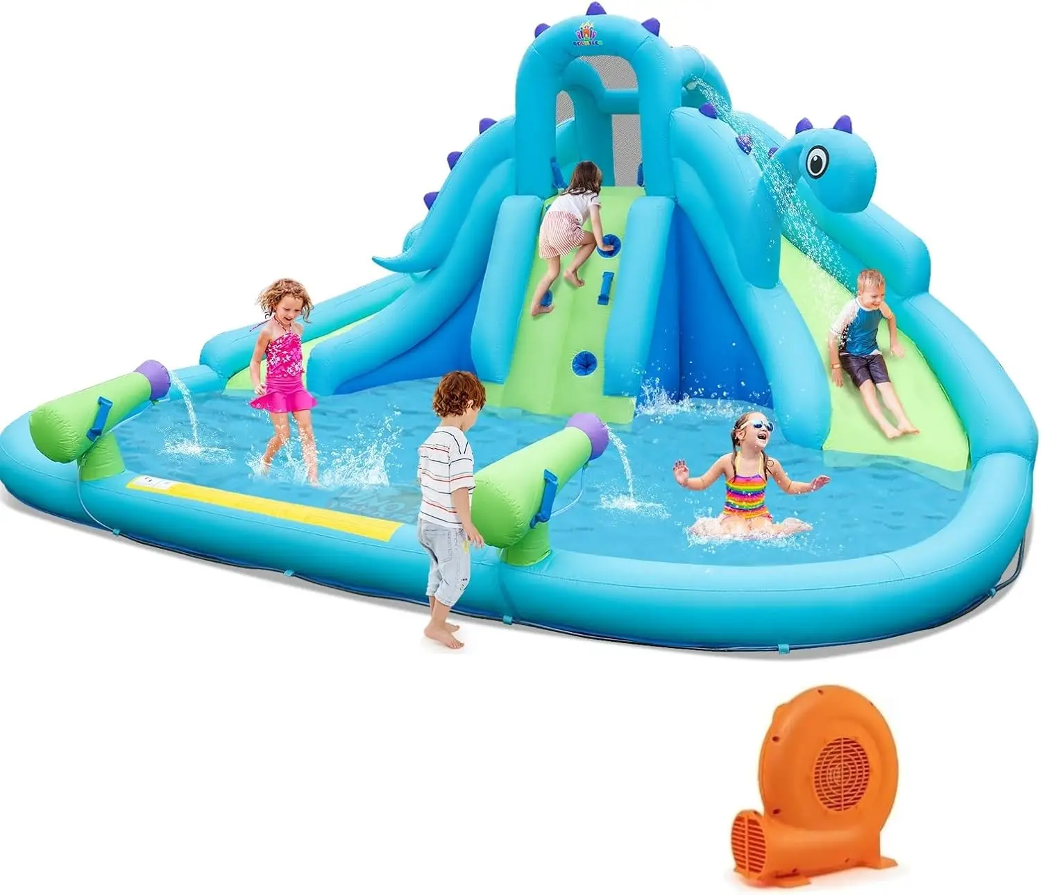 

Надувная водная горка с динозавром, двойные горки Kids Mega Waterslide Park, тяжелая стена для скалолазания для гонок на открытом воздухе, взорвать ва