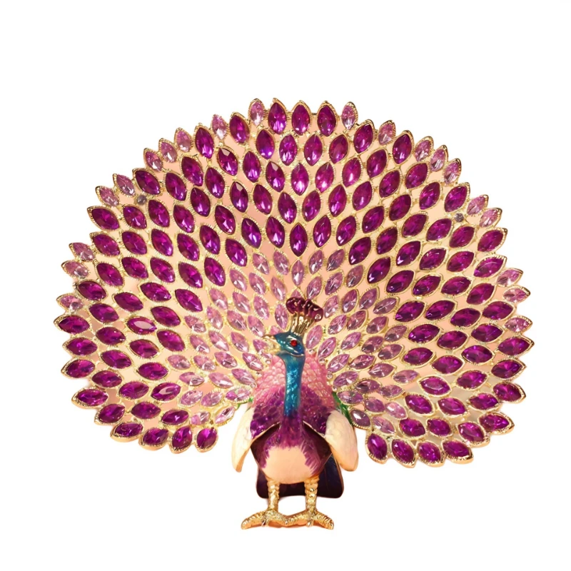 Chinese metal handicrafts home decoration enamel jewelry box peacock enamel ornaments