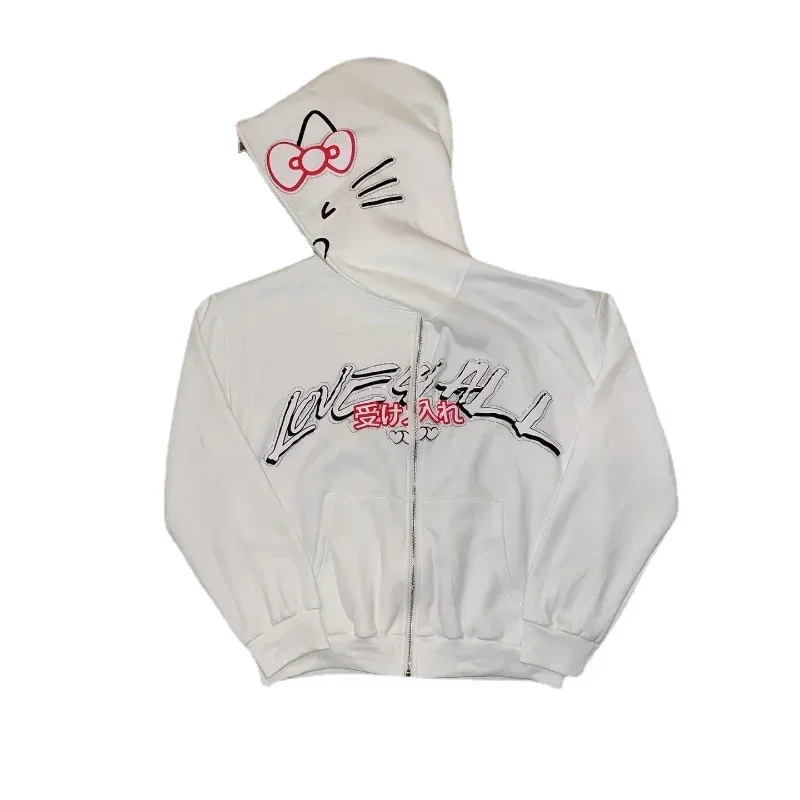 Sanrio Hello Kitty Sudadera con capucha con cremallera Accesorios de anime de dibujos animados Estilo Y2K Sudadera casual para hombres y mujeres Traje de pareja de moda