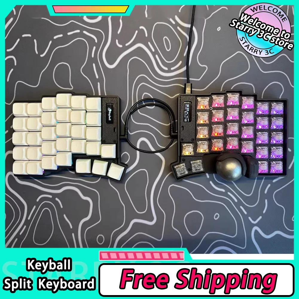 

Комплект разделенной клавиатуры Keyball 39/44/661 с экраном, индивидуальная проводная разделенная клавиатура с поддержкой трекбола, подарки для ПК VIA RGB