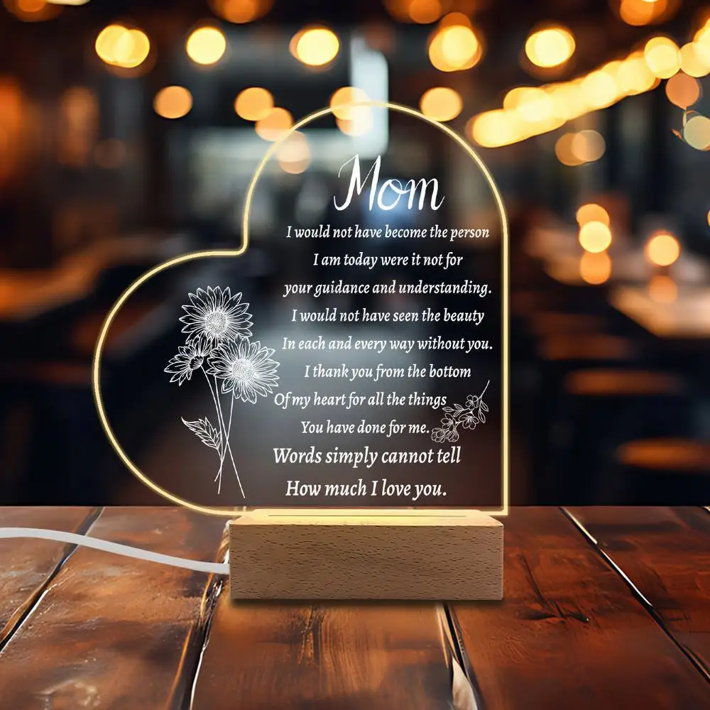 1 قطعة ملحقات التصوير الفوتوغرافي المضيئة من الأكريليك ، قاعدة USB ، هدية للأم ، تماثيل تذكارية على طراز الحب #3