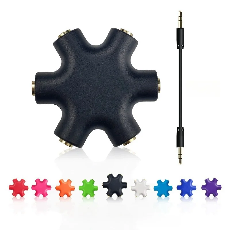 Divisor de áudio de 3,5 mm com cabo adaptador 1 macho para 5 fêmeas fone de ouvido cabo divisor de áudio multi-porta conversor de saída de som auxiliar