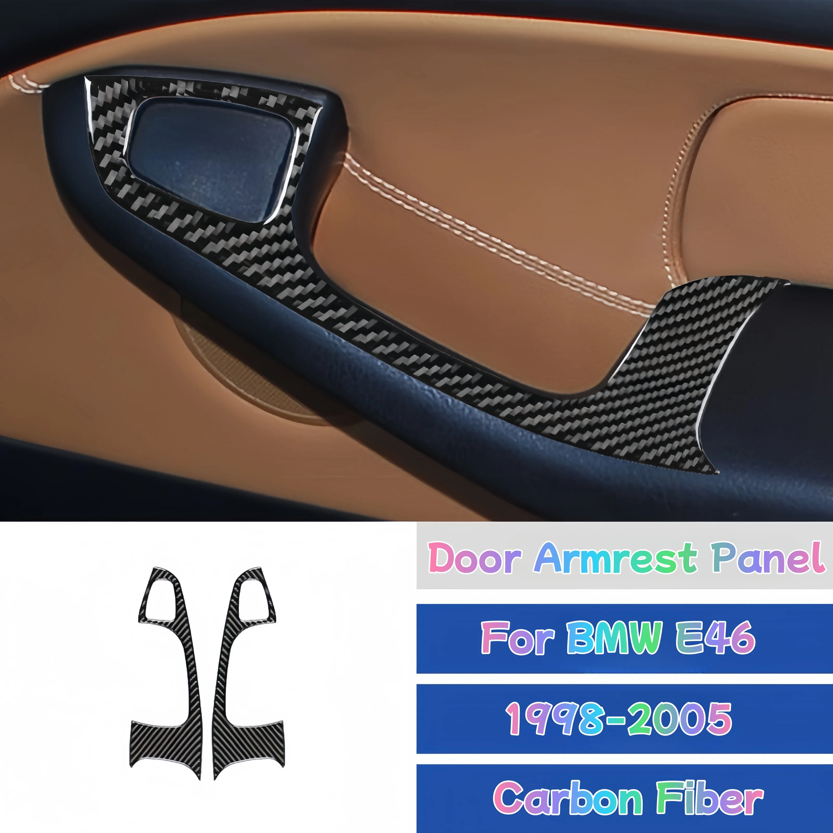 

For BMW E46 Accessories 1998-2005 Carbon Fiber Interior Car Door Armrest Trim Cover Decoration Stickers Наклейка На Автомобиль