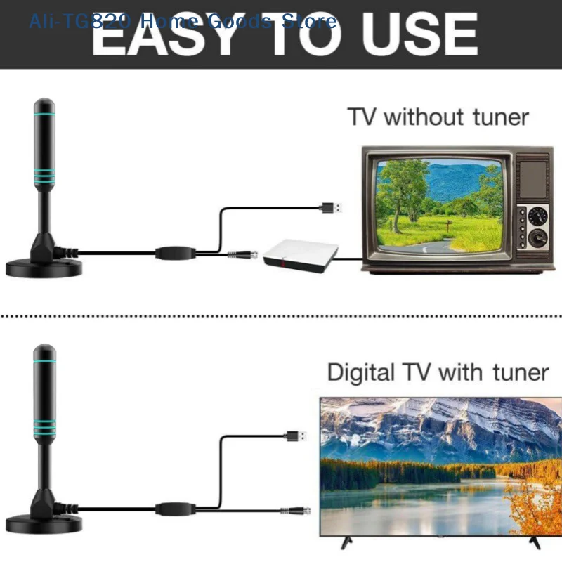 [TG820]Digital TV Antenna With Signal Amplifier 480+ Miles Indoor Outdoor Antenna Magnetic Base VHF UHF Digital Aerial