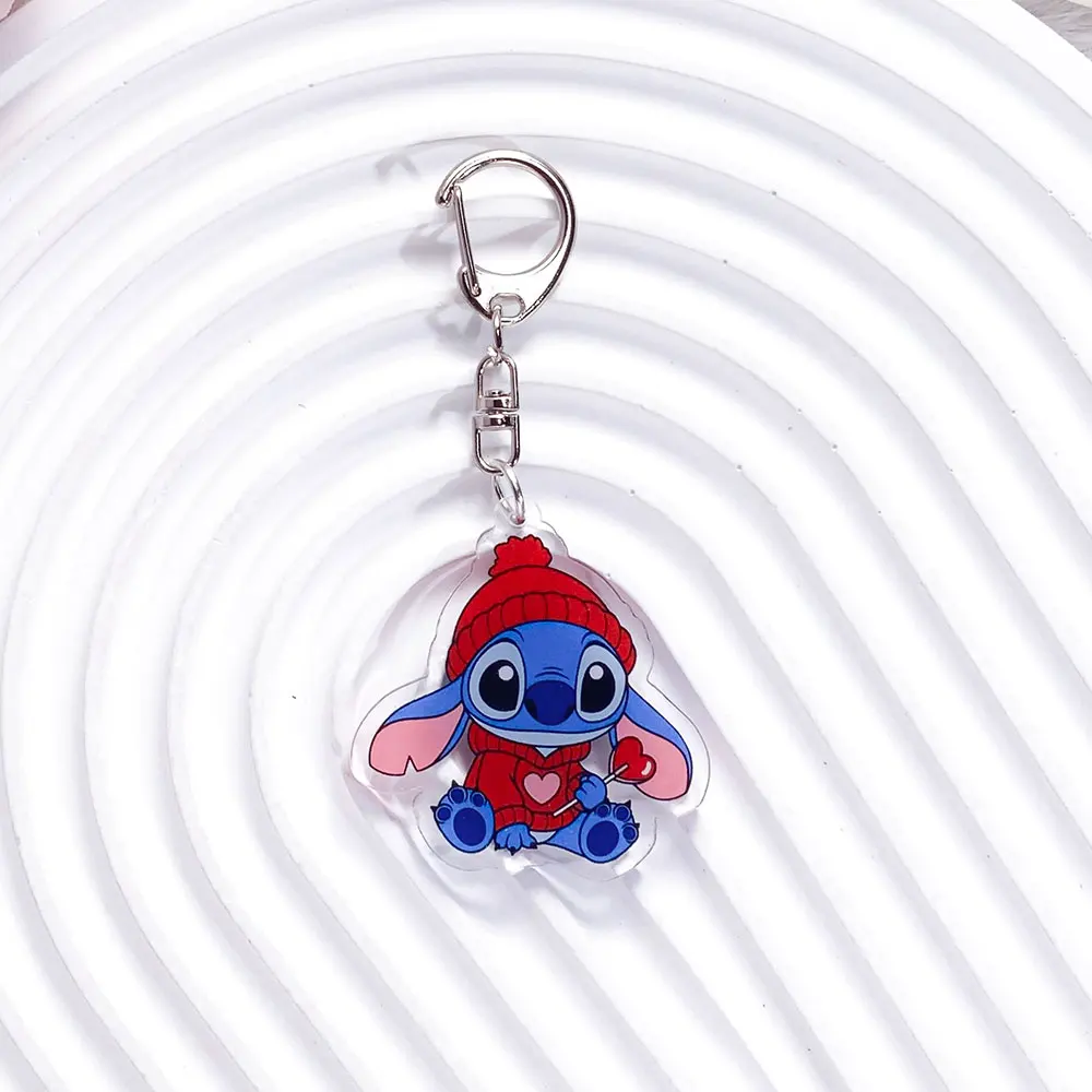 ديزني غرزة عيد الميلاد العصرية سلسلة مفاتيح مصنوعة من الأكريليك اكسسوارات حقيبة سحر لطيف على ظهره قلادة الإبداعية حلقة رئيسية هدايا للأصدقاء