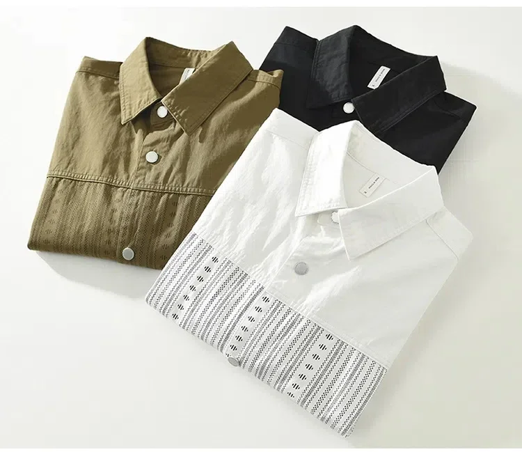 خريف جديد طويل الأكمام قميص أسود الرجال النمط الياباني قمصان غير رسمية رجل شريط المرقعة أزرار خاطفة قميص الشباب موضة فضفاضة