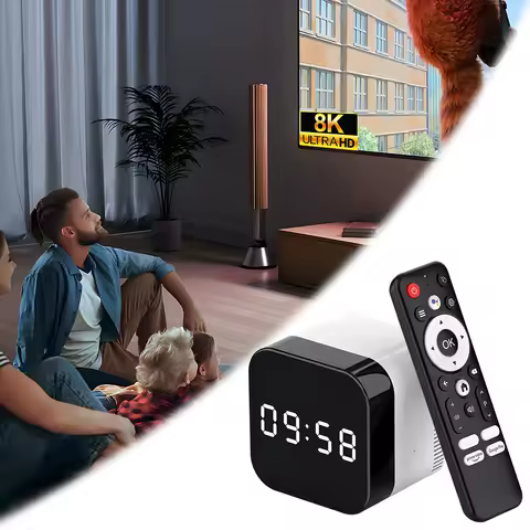 Smart TV Box Android 14.0 WIFI 6 BT 5.X Set Top Box 8K Alarm Clock TV Box with 2.4G Voice Remote Control