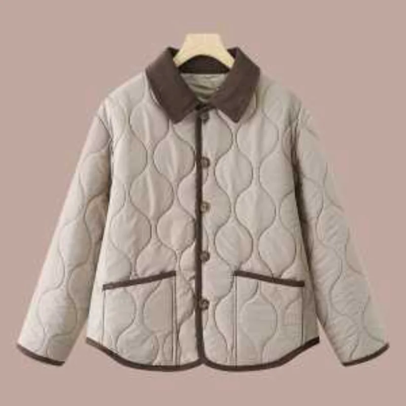 Middle-aged Elderly Cotton-padded Jackets Short Diamond-patterned Cotton Coats Lapels Light Loose Cotton-padded Simple Coats