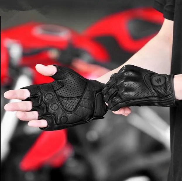 Summer Motorcycle Fingerless Gloves Accessories Goatskin Leather Half Finger Gloves Motocross Gant Moto Guantes Moto Verano