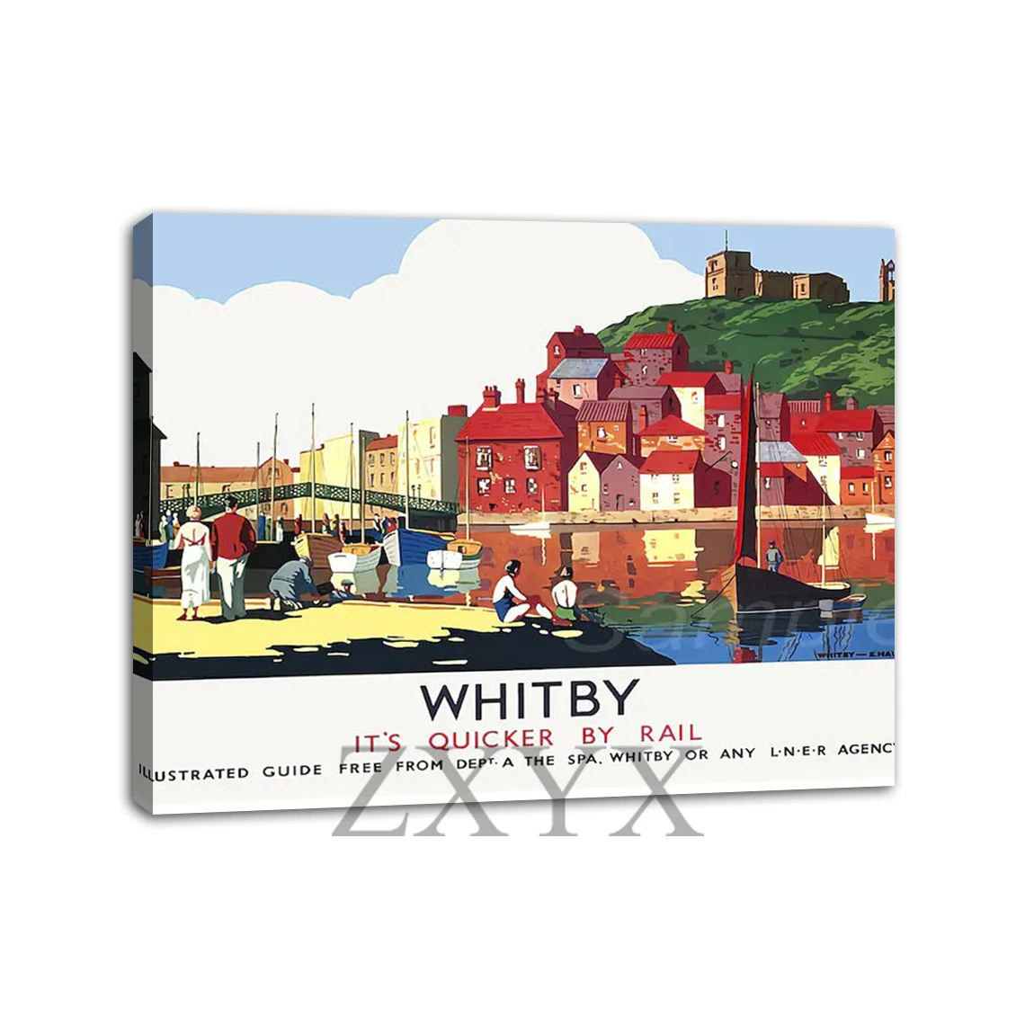 Vintage Whitby LNER Railway Travel Framed Poster Print Home Decor Wall Art Painting Oil Canvas