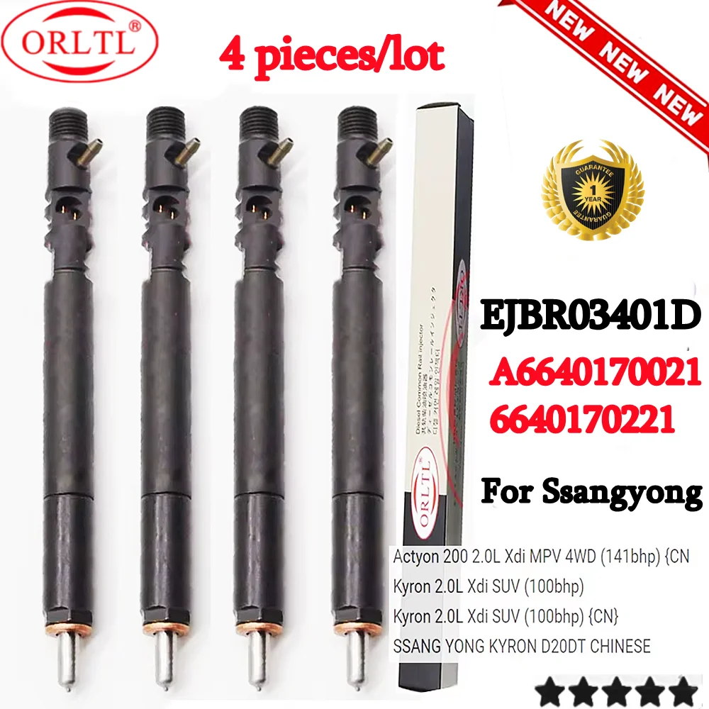 

4шт ORLTL 6640170021 Дизельная форсунка EJBR03401D 6640170221 Новая форсунка А 6640170221 Для SSANGYONG Actyon Kyron Euro 3.