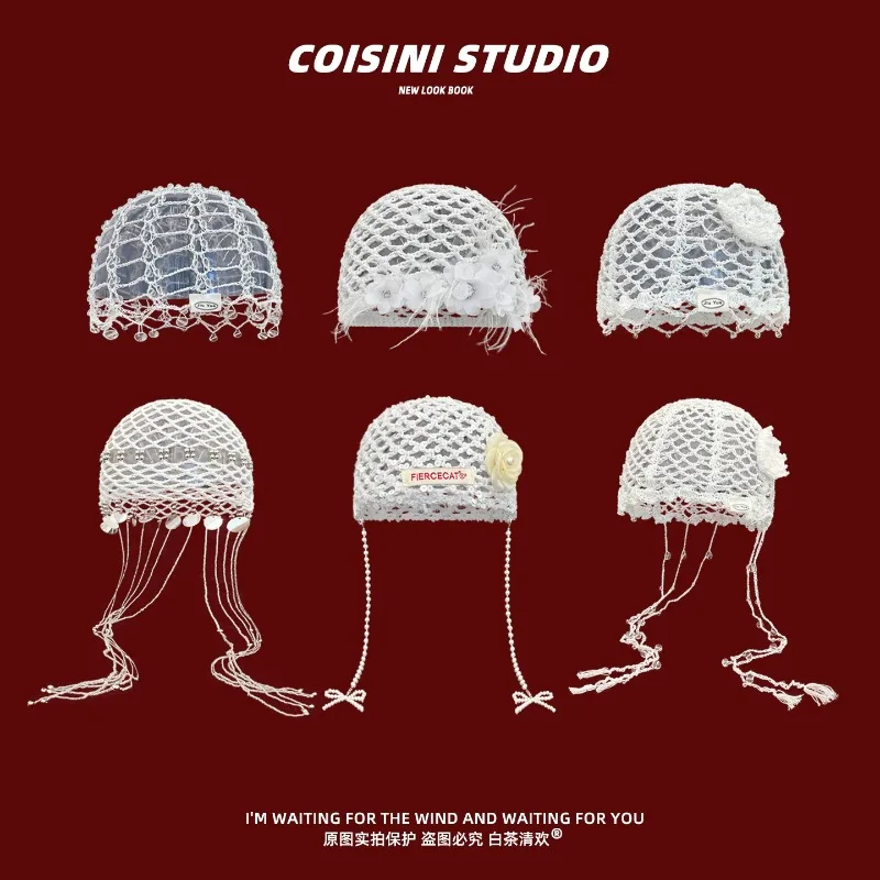 Bohemian Style Fashion Hollow Out Lace Pullover Hats for Women Spring Summer Travel Photo Atmosphere Versatile Elegant Beanies