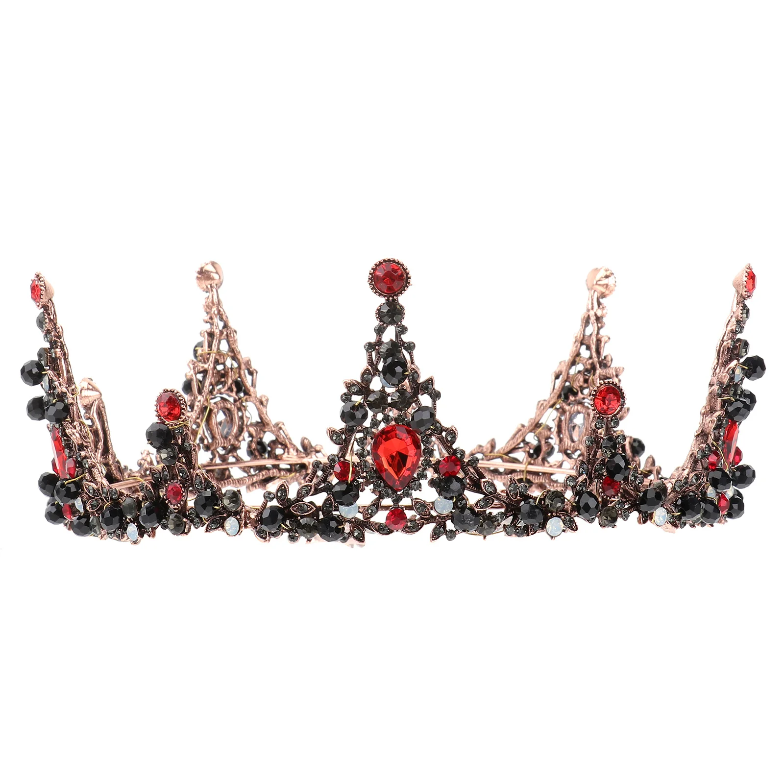 

Tiara Black Crown Baroque Style Bridal Hair Decor Crystal Women Red Bride Accessories Miss