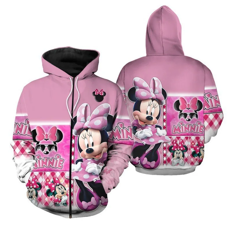 

2025 Disney Mickey Minnie Children's Cartoon 3D Printed Hoodie Spring and Autumn Men's and Women's Street Casual Jacket Outdoor