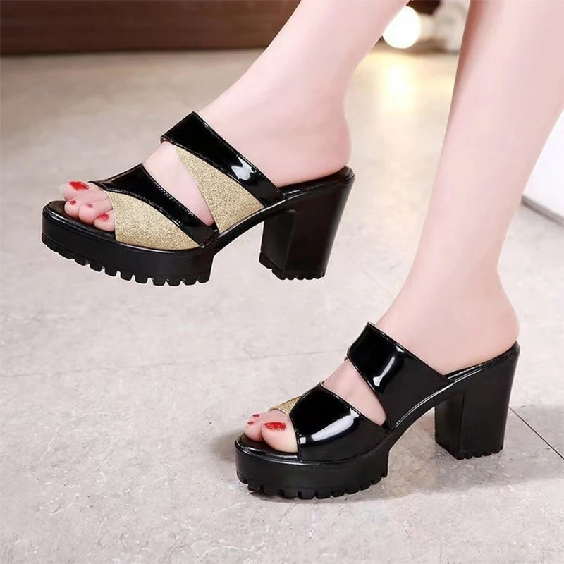 Fish-mouthed Women's Summer Outer Wear 2024 New High-heeled Thick-soled Waterproof Platform Mom Sandals And Slippers