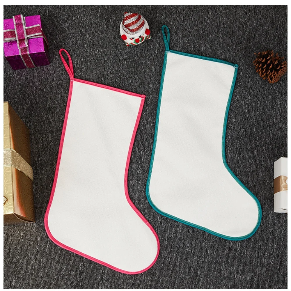 10 pcs Christmas Stockings Sublimation Blank Sock Gift Bags Candy Bag Xmas Tree Hanging Ornament for New Year Home Decoration